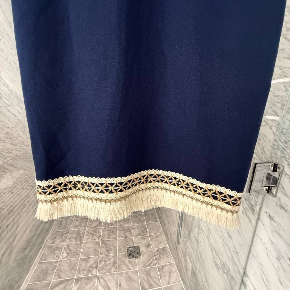 PatBO NEW Navy Ruffle Mini Dress w/ Crochet Waist & Fringe Hem | Size 4 - Picture 4 of 9
